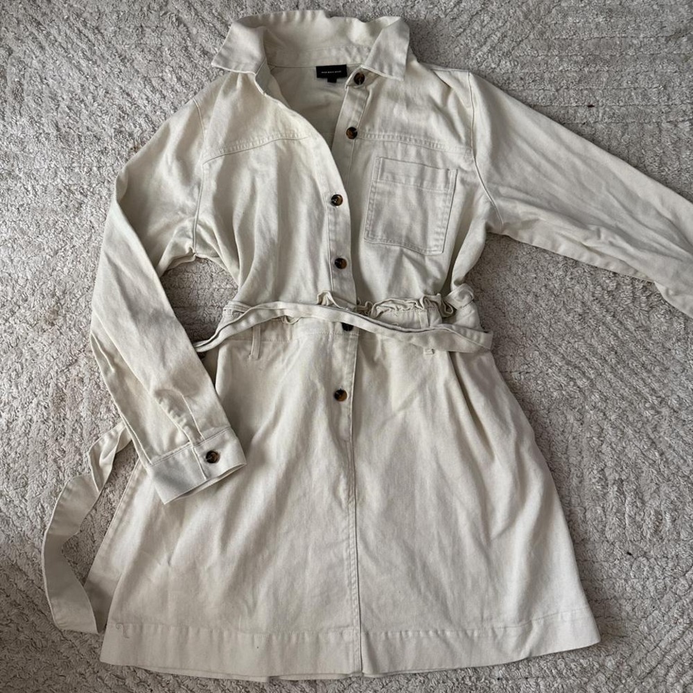 Who what wear cream denim long sleeve button up dress